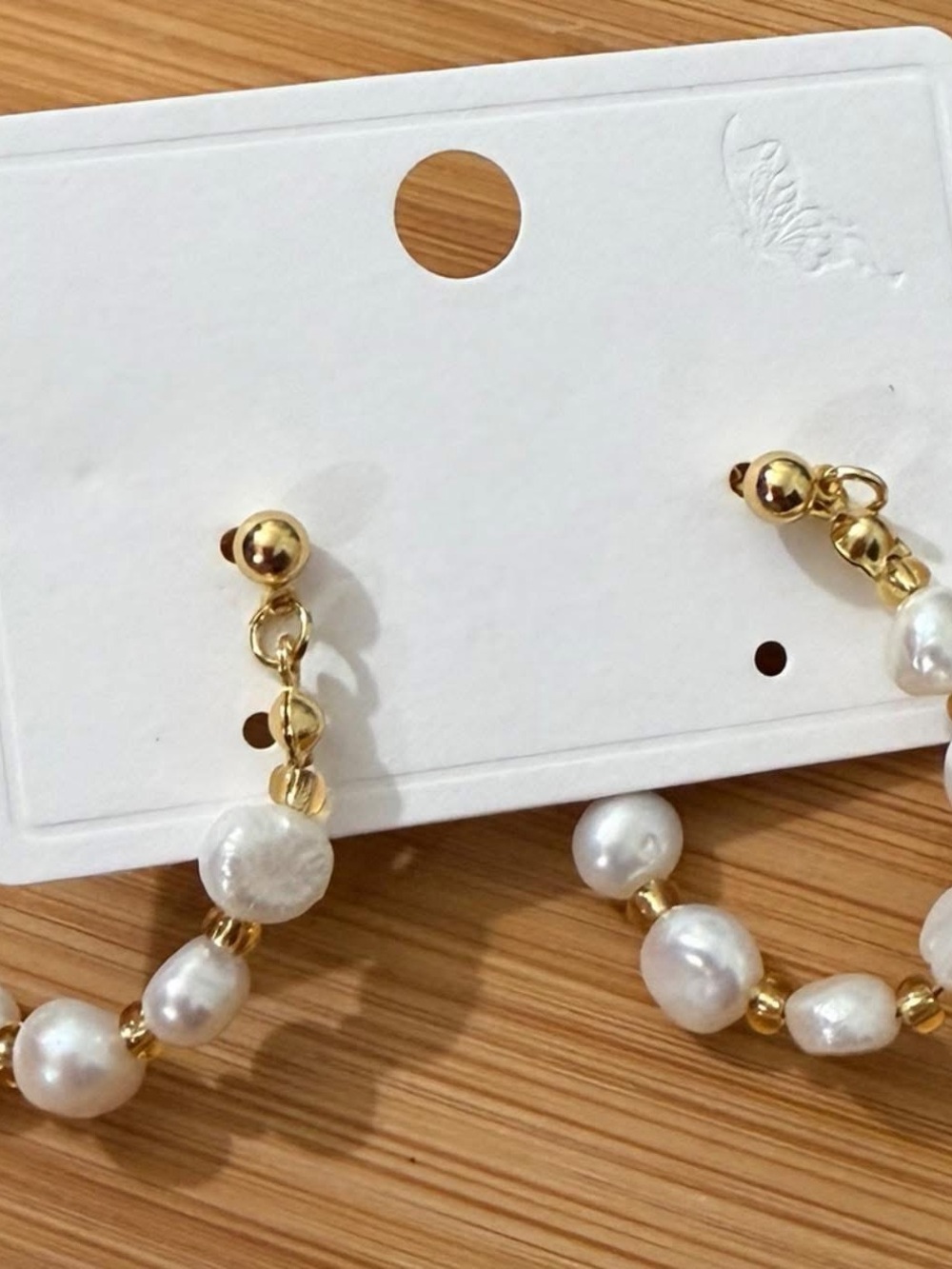 Gold and White Pearl Drop Hoop Earrings - Women Jewelry